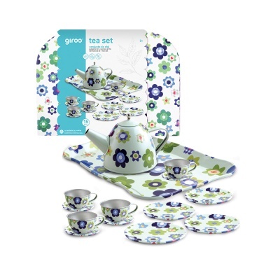 Conjunto de chá de porcelana com padrão floral e embalagem colorida