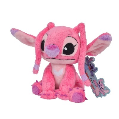 Pelúcia rosa de personagem com orelhas grandes e etiqueta pendurada