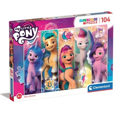 Caixa de quebra-cabeça My Little Pony 104 peças com personagens coloridos