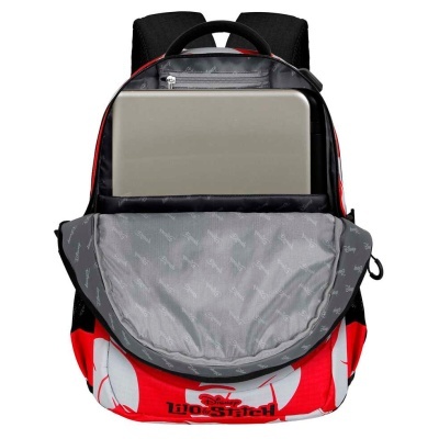 Mochila vermelha e preta Lilo & Stitch com portátil dentro