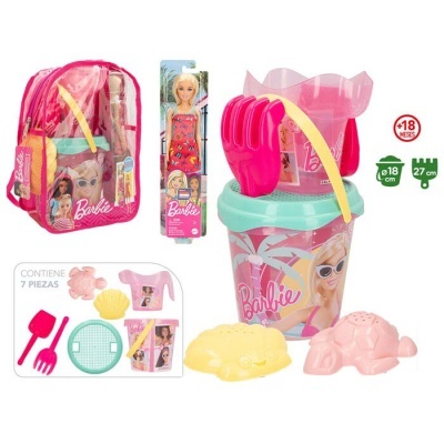 Conjunto de praia Barbie com acessórios coloridos e boneca