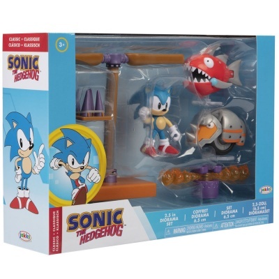 Conjunto Sonic the Hedgehog classic com figuras e acessórios em embalagem azul e branca