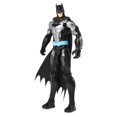 Figura de ação do Batman com fato preto e cinza metálico