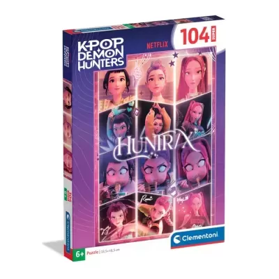 Caixa de puzzle K-POP DEMON HUNTERS Netflix 104 peças com imagens das personagens do grupo Hunira