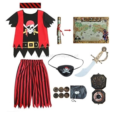 Fantasia de pirata infantil com vários acessórios
