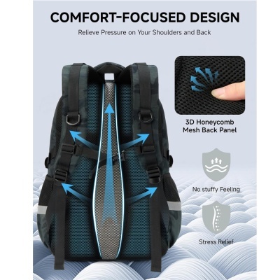 Mochila preta com malha 3D e design confortável para os ombros e costas