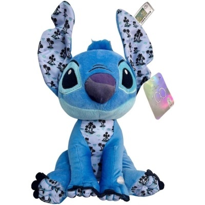 Pelúcia azul do Stitch com tecido estampado e etiqueta