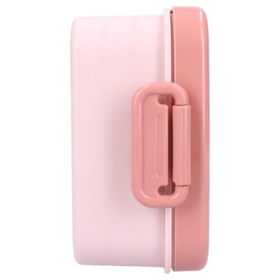 Marmita de plástico rosa e branco com pega lateral