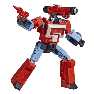 Figura de ação Robot Transformer vermelho, azul claro e preto em pose dinâmica