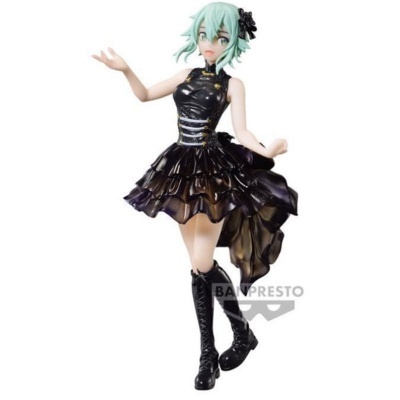 Figura de personagem feminina com vestido preto e cabelo verde claro