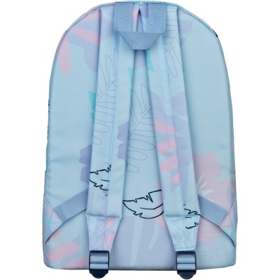 Mochila padrão abstrato tons pastel azul e rosa com alças acolchoadas