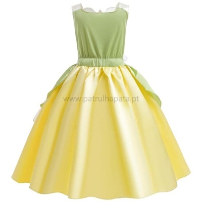 Vestido infantil verde e amarelo com saia ampla