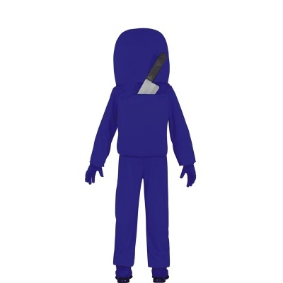 Figurino azul com faca presa no bolso do blusão