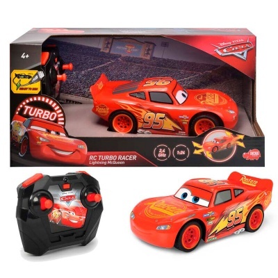 Carro de brinquedo vermelho Lightning McQueen com controle remoto e embalagem