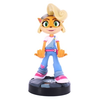 Figura colecionável animada com roupa azul e rosa em base preta