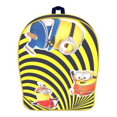 Mochila infantil amarela e preta com estampas dos Minions