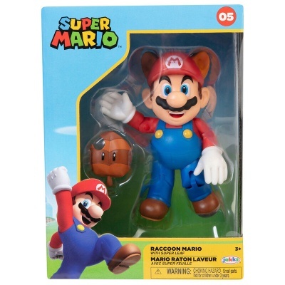 Figura Super Mario Raccoon Mario com embalagem azul clara