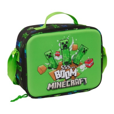 Mala térmica verde com estampa Minecraft e alças verdes