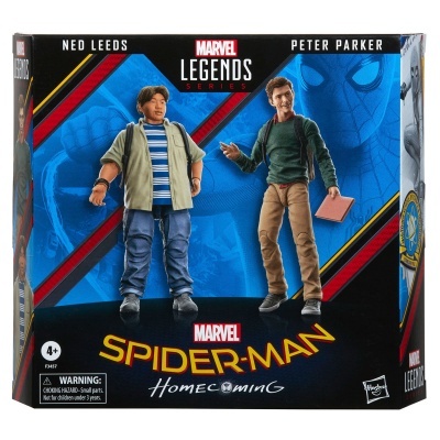 Caixa do brinquedo Marvel Legends com figuras de Ned Leeds e Peter Parker do Spider-Man Homecoming