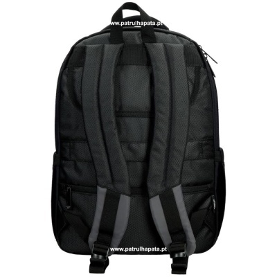 Mochila preta com alças acolchoadas e detalhes cinzentos