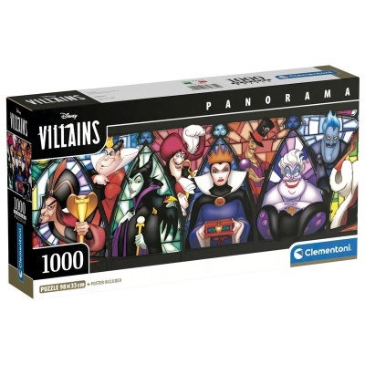 Caixa de puzzle Disney Villains 1000 peças da Clementoni com imagem panorâmica de vilãs
