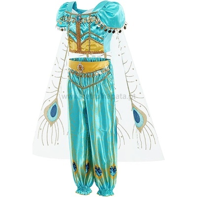 Fato de fantasia infantil azul com capa branca e detalhes dourados