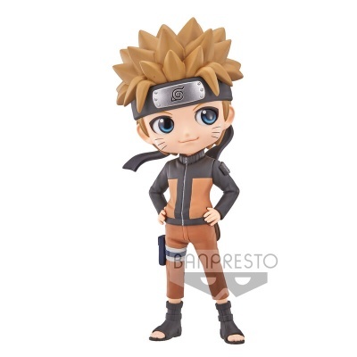Figura colecionável de personagem anime com cabelo castanho e roupa preta e castanha