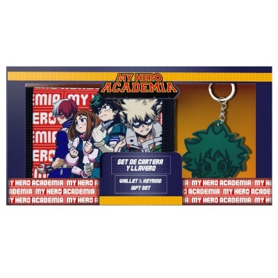 Conjunto carteira e porta-chaves My Hero Academia com personagens anime