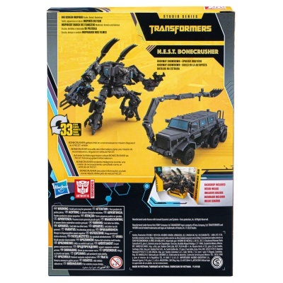 Caixa traseira do brinquedo Transformers N.E.S.T. Bonecrusher com imagens e texto