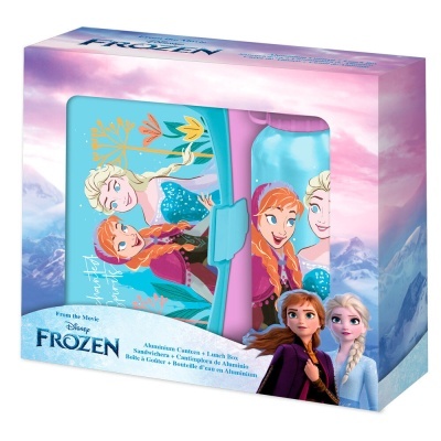 Pack de lancheira e garrafa Disney Frozen com personagens Elsa e Anna em cores vivas
