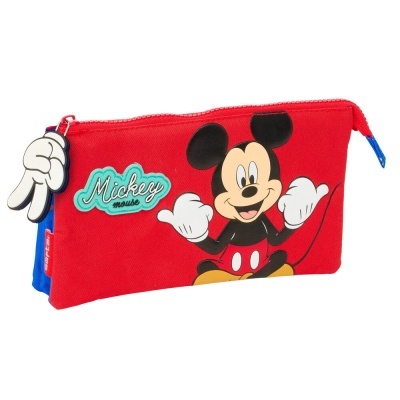 Estojo escolar vermelho com Mickey Mouse e puxador de mão
