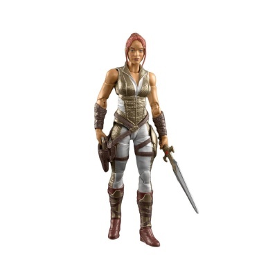 Figura de ação feminina com roupa branca e dourada e espada