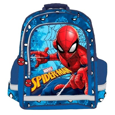 Mochila azul com estampa do Spiderman e texto Marvel Spiderman