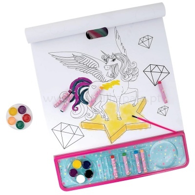 Kit de pintura para crianças com tela de unicórnio e materiais de pintura coloridos