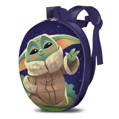 Mochila azul escura com estampa da personagem Baby Yoda