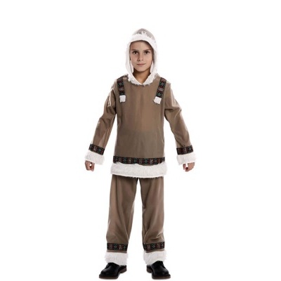 fato tradicional infantil marrom com detalhes brancos e padrões bordados