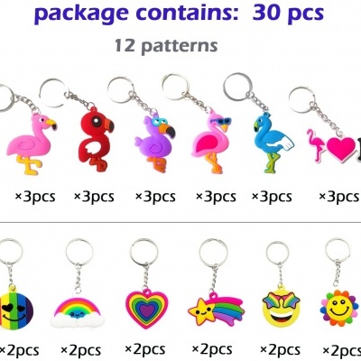 Porta-chaves de borracha coloridos com vários padrões e formas divertidas