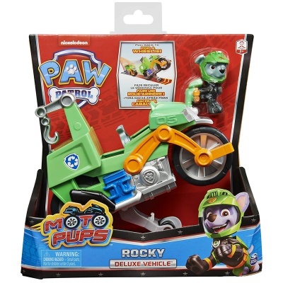 Brinquedo Paw Patrol Moto Pups Deluxe Vehicle Rocky em embalagem