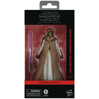 Figura de ação Star Wars Jedi Master Vernestra Rwoh na embalagem