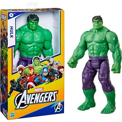 Boneco de ação do Hulk e caixa colorida Marvel Avengers