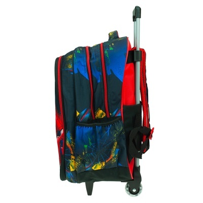 Mochila de rodas colorida com três compartimentos e alça telescópica