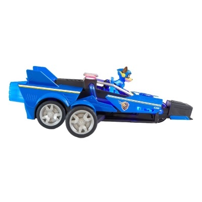 Veículo de brinquedo azul com figura de piloto