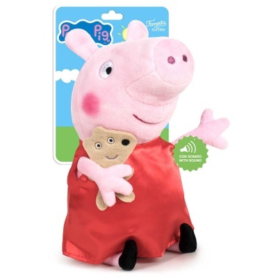 Pelúcia da Peppa Pig com vestido vermelho e ursinho