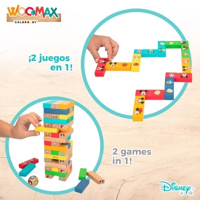 Jogo infantil de blocos de madeira coloridos Disney para torre e dominó