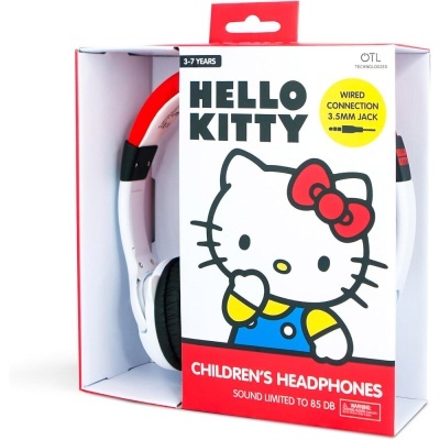 auscultadores para crianças Hello Kitty com caixa branca e vermelha