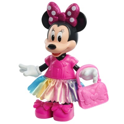 Figura plástica de Minnie Mouse com vestido e acessórios coloridos