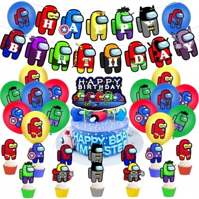 Decoração de aniversário com tema Among Us colorido