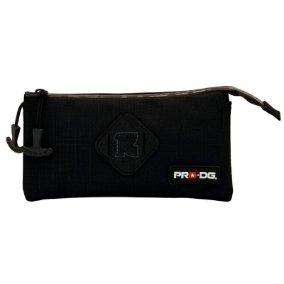 Estojo escolar preto com fecho, logótipos K e PRO-DG