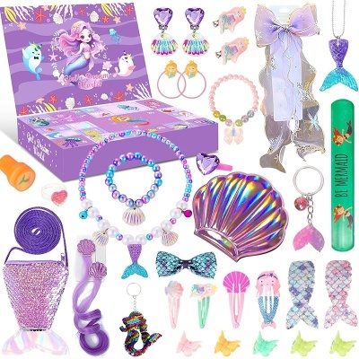 Conjunto de acessórios infantiles para tema sereia com brilhos e cores pastel