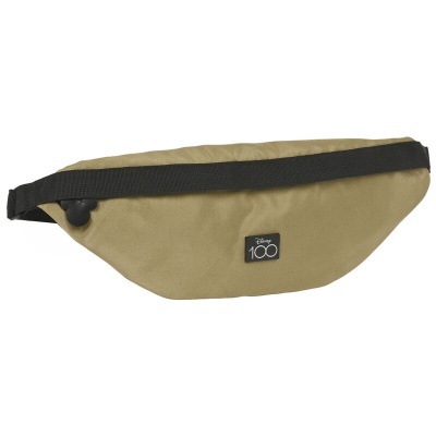 Bolsa tipo cinto bege com cinto preto e distintivo Disney 100